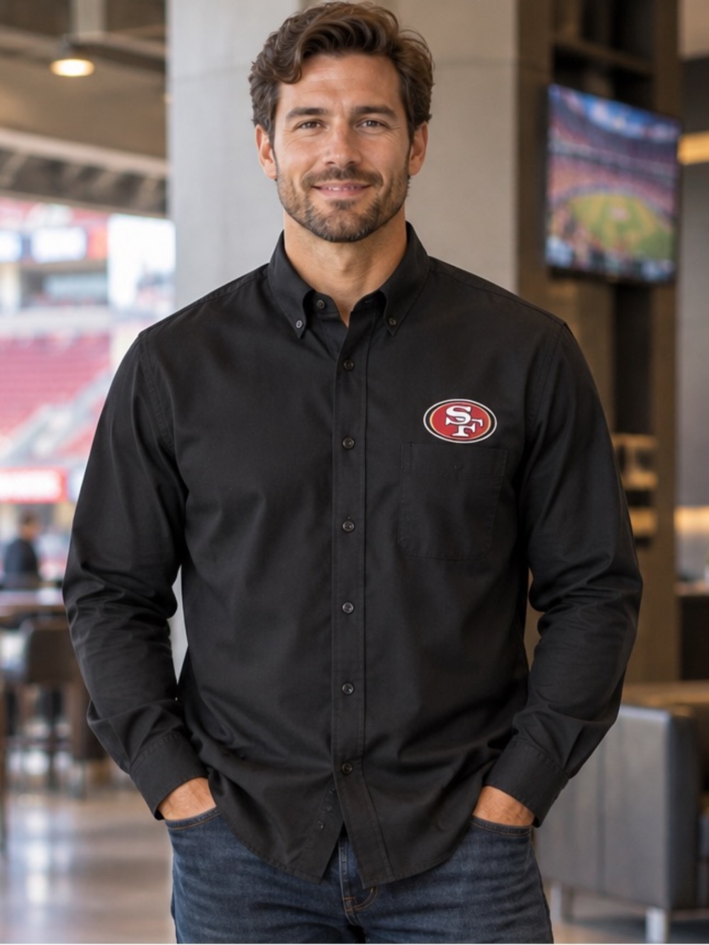 NWT Antigua 49ers Black Button Down Shirt L